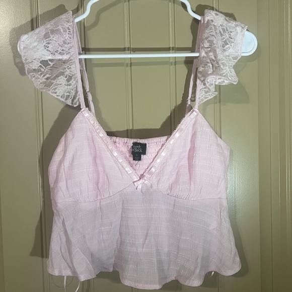 Women's Pink Camisole with Lace Trim - Picture 1 of 2